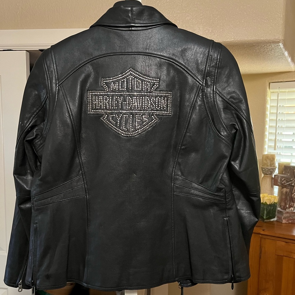 Womens Harley Leather Jacket XL Rhinestone Crystal Bling